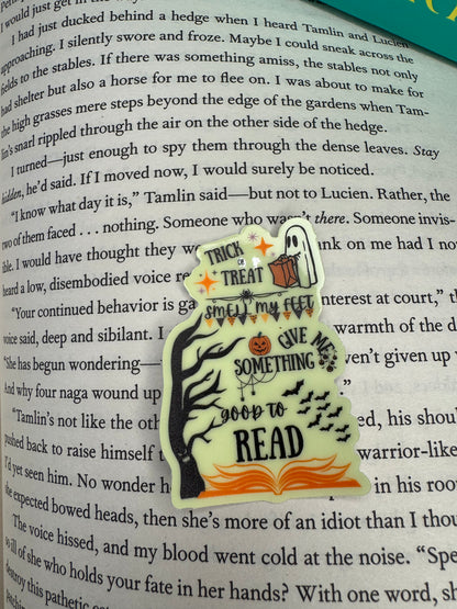 Trick or Treat | Give Me Something Good to Read | Glow in the Dark Sticker