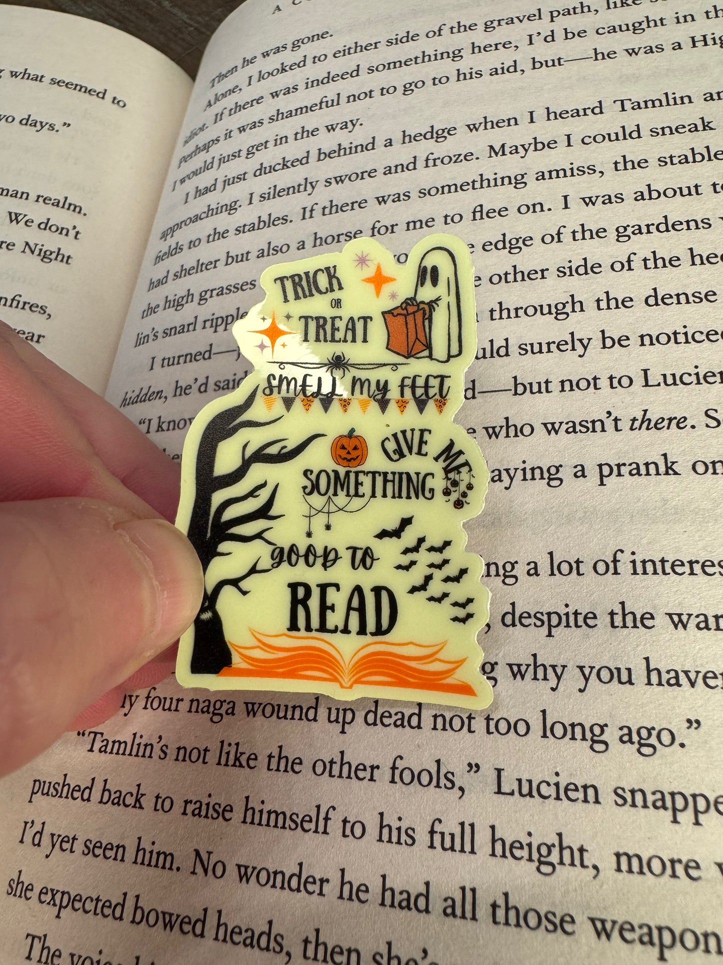 Trick or Treat | Give Me Something Good to Read | Glow in the Dark Sticker